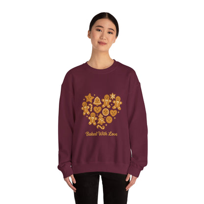 “Baked With Love” Gingerbread Cookie Sweatshirt – Holiday Unisex Cozy Pullover
