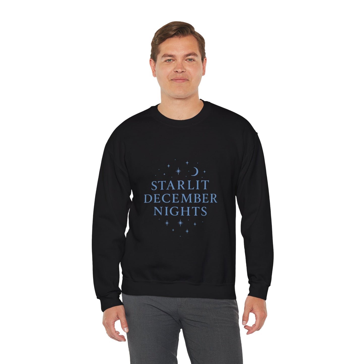 Starlit December Nights – Forest Green Winter Sweatshirt | Cozy Celestial Edition