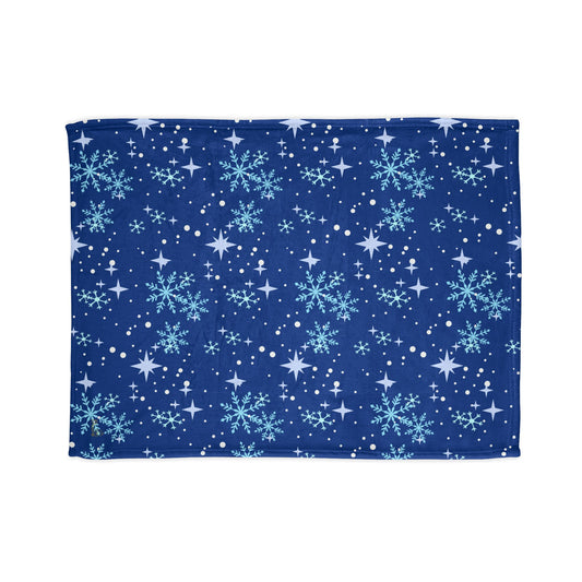 Winter Soft Blanket - Star Snowflake Blue Background Pattern