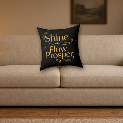 Shine Flow Prosper Luxe Cushion styled on a cozy living room sofa