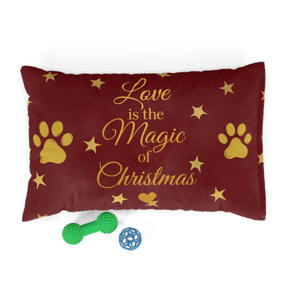 “Love is the Magic of Christmas” – Holiday Pet Bed | Red & Gold Festive Design for Dogs & Cats