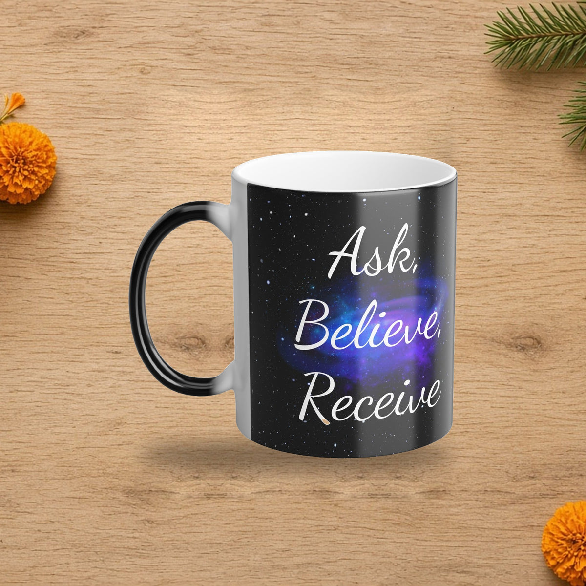ask believe receive color changing galaxy mug