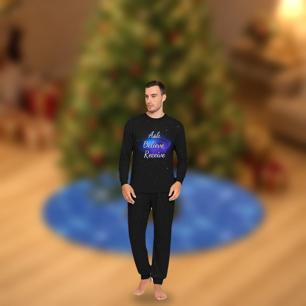 ask believe receive mens pajama set cosmic manifestation loungewear druvs