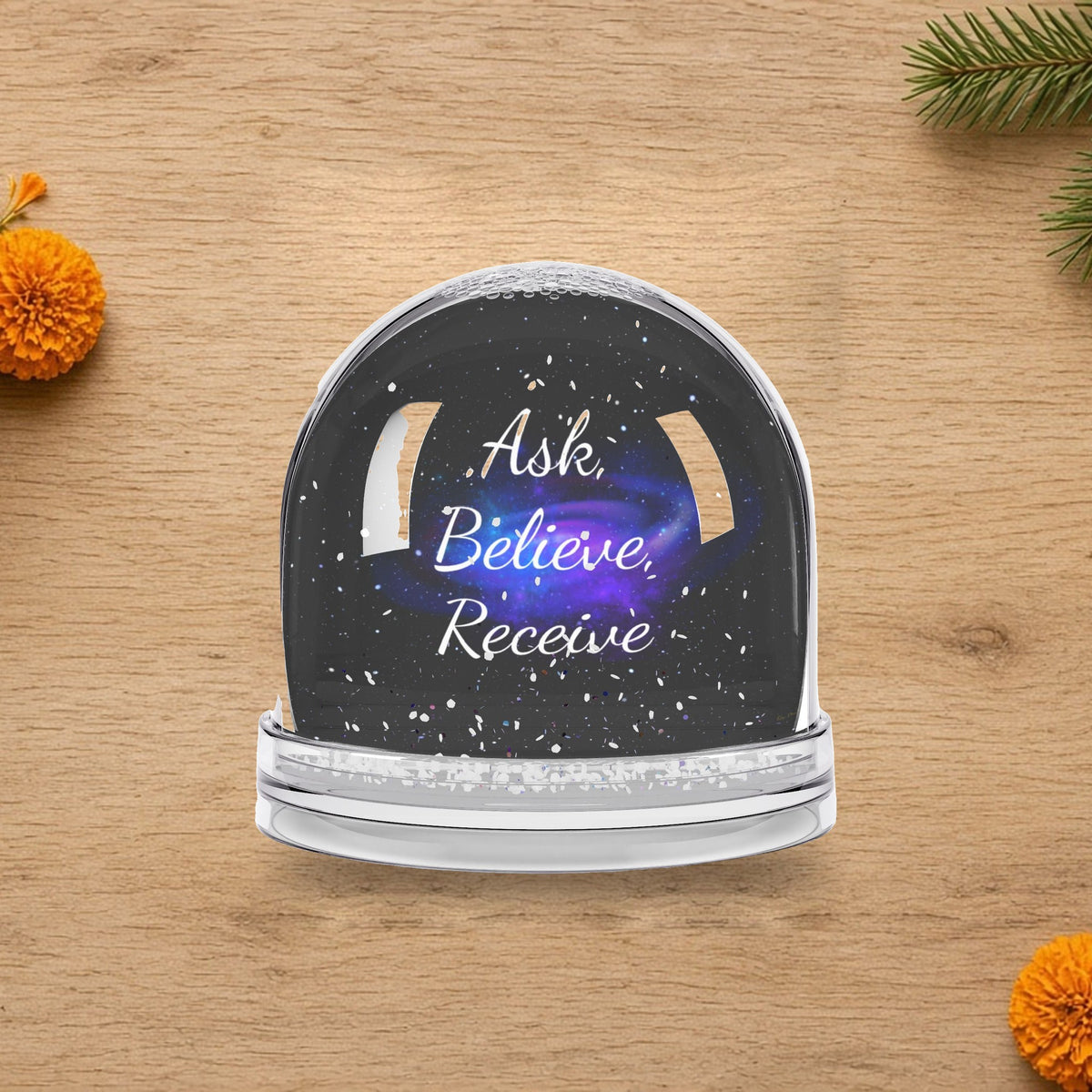 ask believe receive snow globe