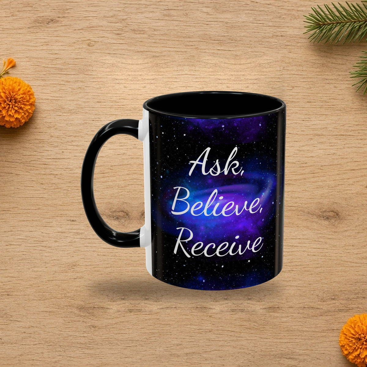 ask believe receive two tone mug