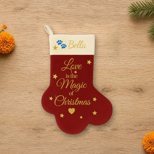 christmas pet paw stocking love is the magic custom name