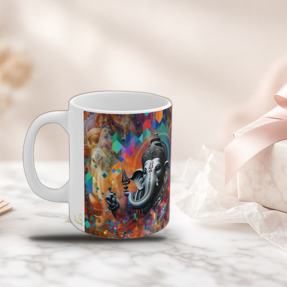 Lord Ganesh vibrant coffee mug as a wrapped gift
