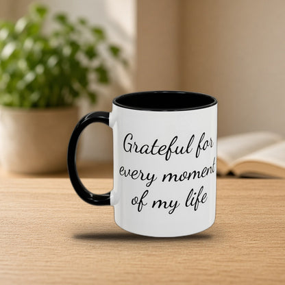 Gratitude quote two-tone mug on a cozy morning desk