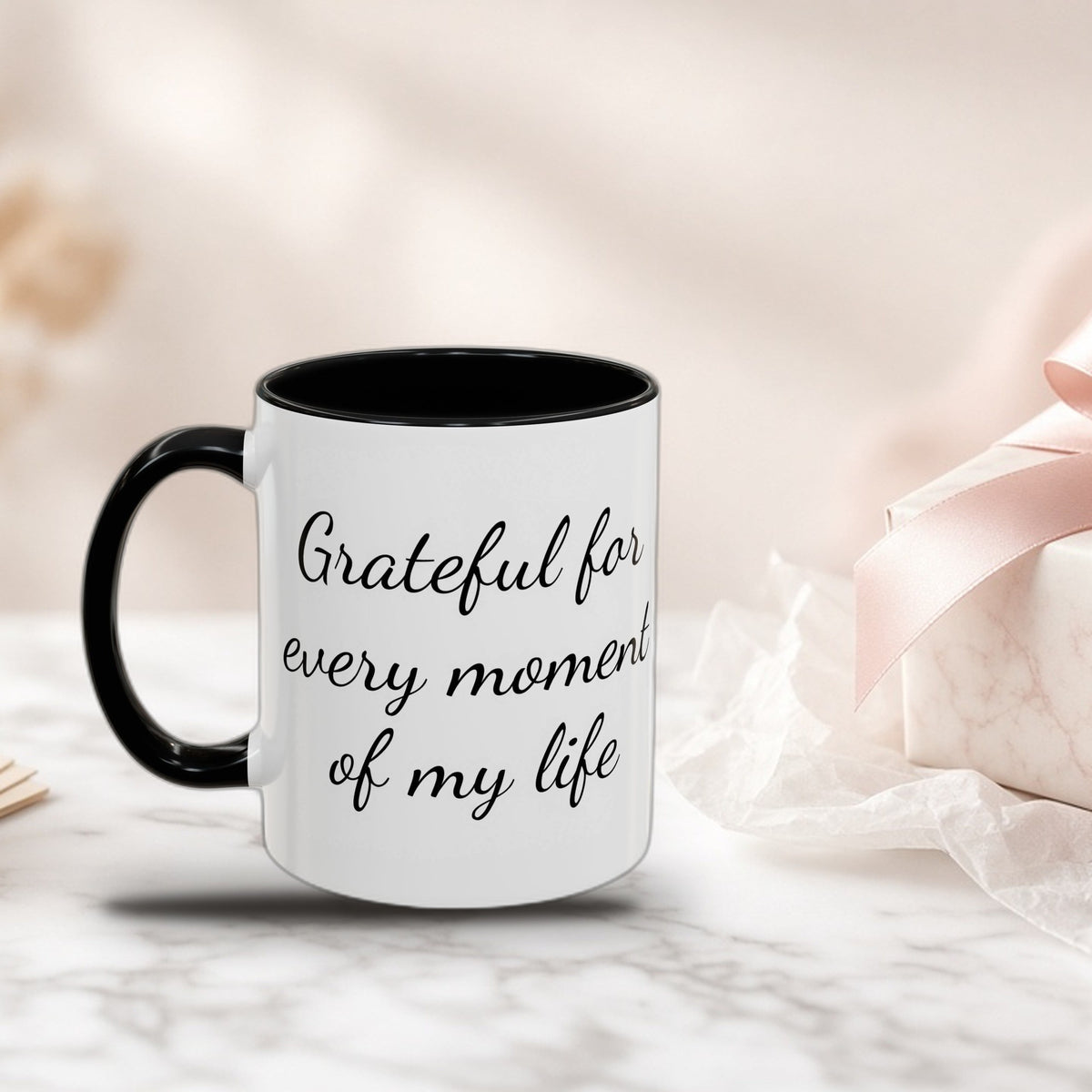 Gratitude quote two-tone mug as a wrapped gift