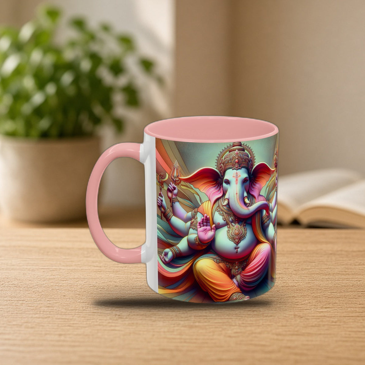 Lord Ganesha spiritual two-tone mug on a cozy morning desk