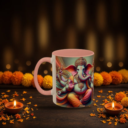 Lord Ganesha spiritual two-tone mug with Diwali diyas and festive lights