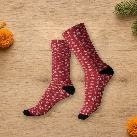 red snowflake socks