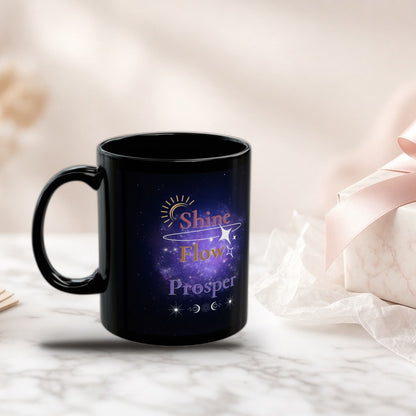 Shine Flow Prosper black mug as a wrapped gift