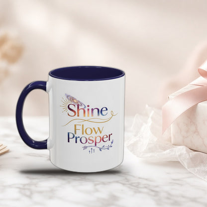 Shine Flow Prosper cosmic galaxy mug as a wrapped gift