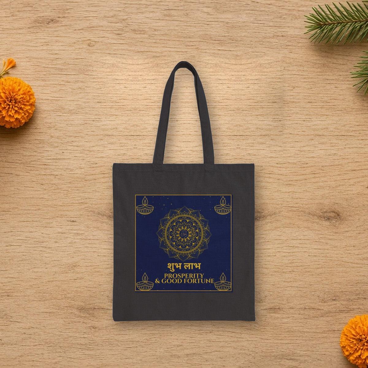 shubh labh diwali blue tote bag