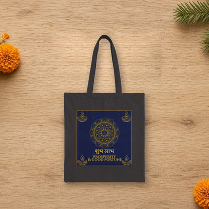 shubh labh diwali blue tote bag