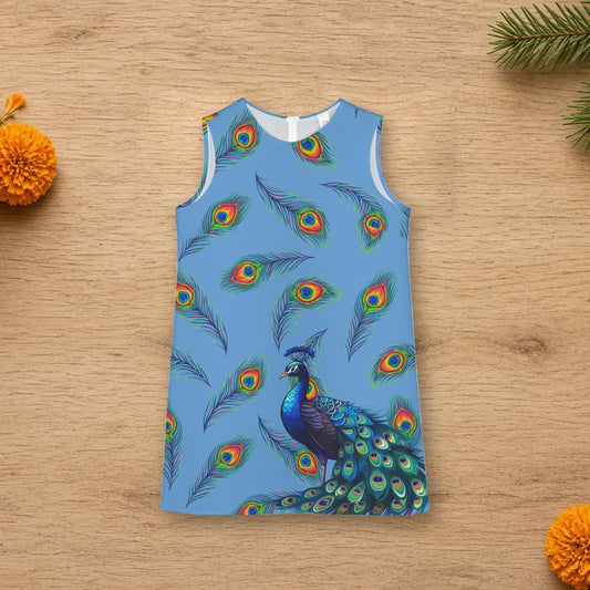 sleeveless dress blue peacock print