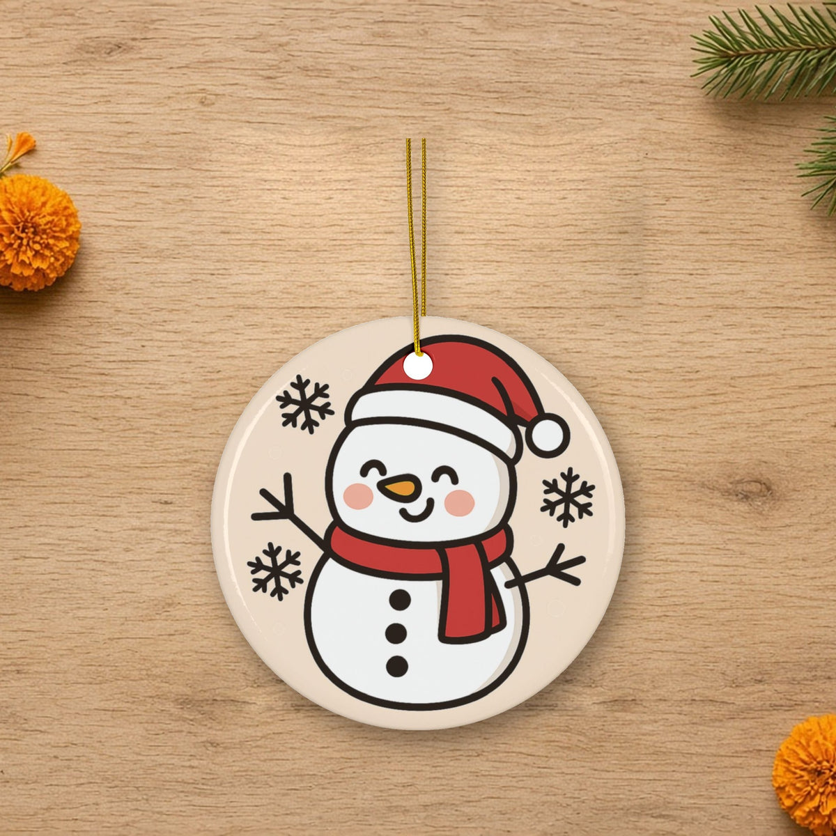 snowman ceramic ornament