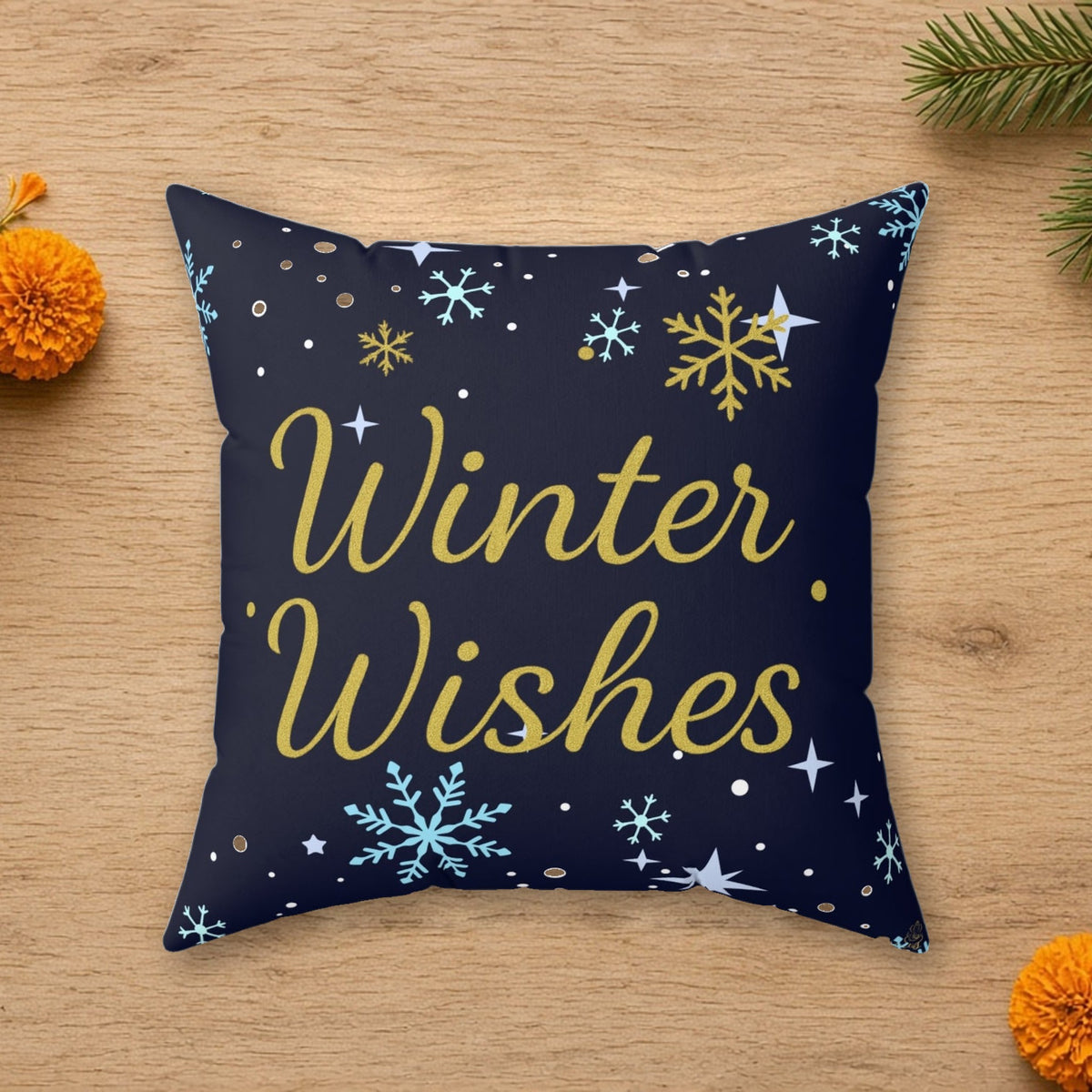 winter wishes throw pillow navy gold christmas cushion for cozy holiday decor